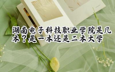 湖南电子科技职业学院是几本？是一本还是二本大学